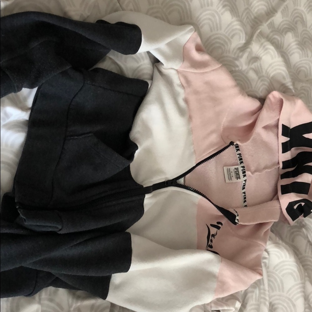 (Pink brand) pink white grey zip up with hoodie